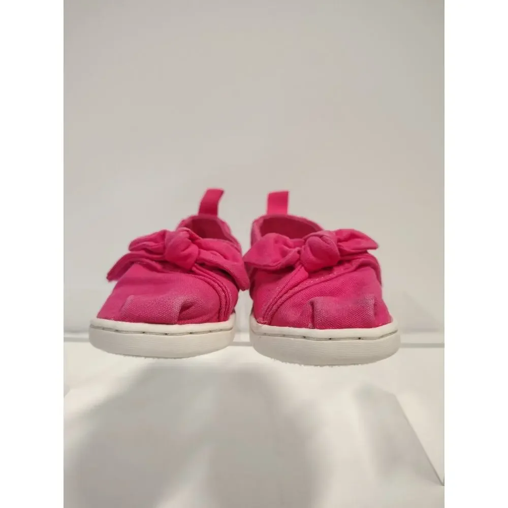 Toms Babies SZ 6 Tiny Alpargata Bow Slip On Shoes Raspberry Pink